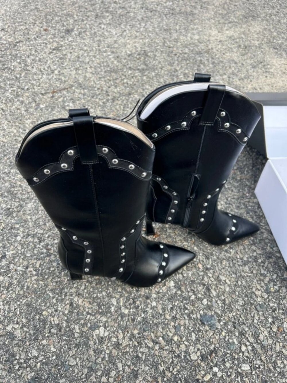 Black Leather High Heel Boots - Picture 3 of 5